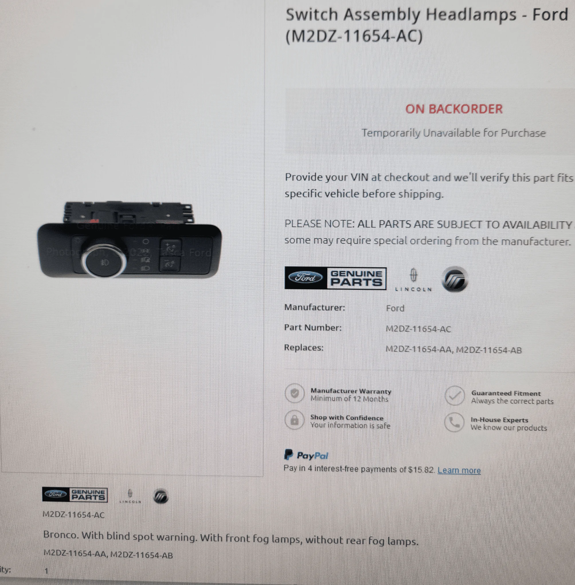 Ford Bronco Factory Fog Light Switch 20230331_165849
