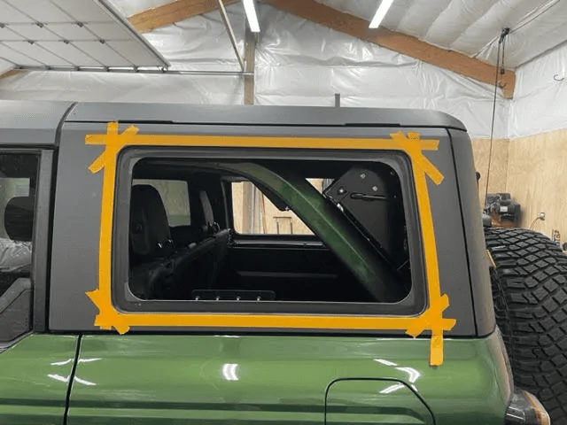 Ford Bronco Velox Gull Wing doors installed in MIC hard top 1680541566532