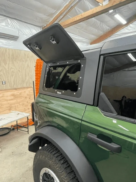 Ford Bronco Velox Gull Wing doors installed in MIC hard top 1680541752693