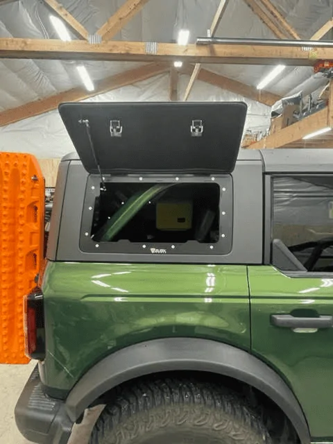 Ford Bronco Velox Gull Wing doors installed in MIC hard top 1680541769658