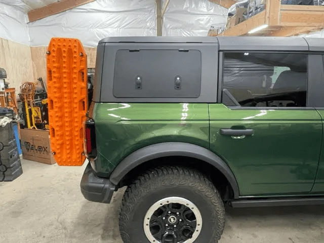 Ford Bronco Velox Gull Wing doors installed in MIC hard top 1680541843995