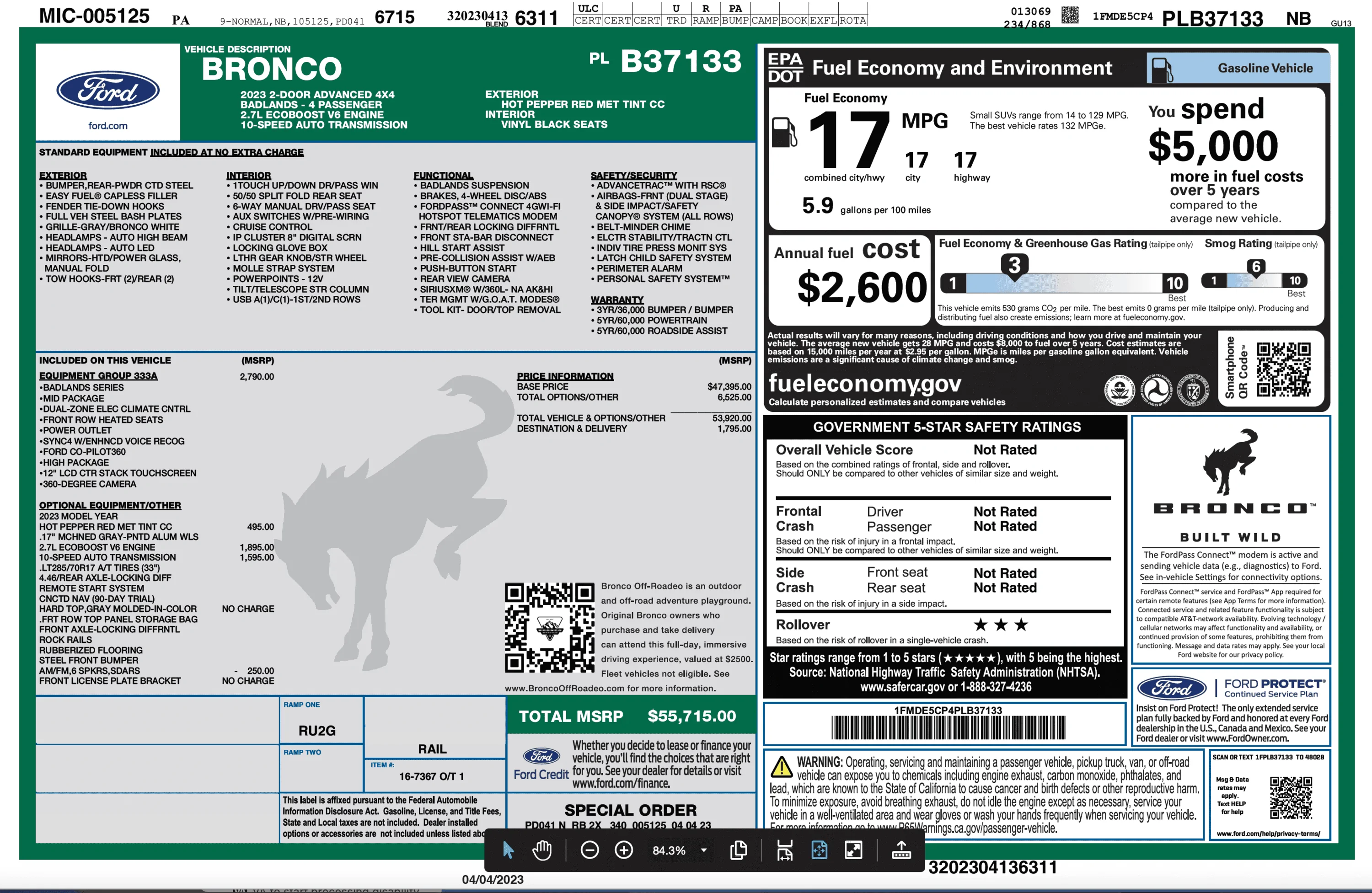 Ford Bronco Bronco Build Week 4/10/2023 Screenshot 2023-04-04 at 5.55.04 PM