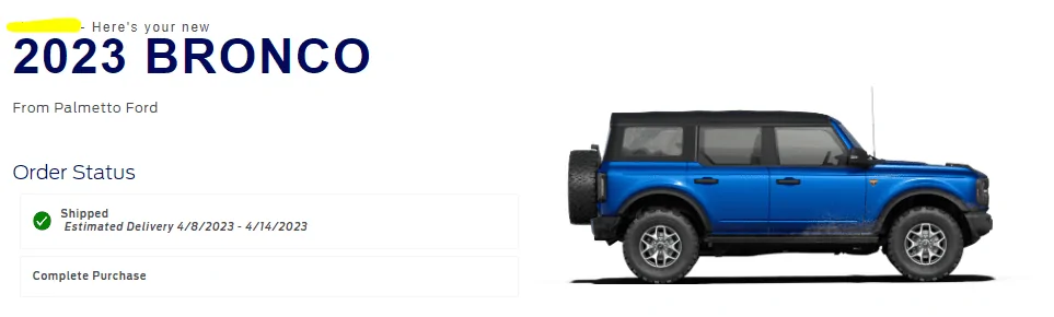 Ford Bronco 3/20/2023 Build Week with spreadsheet 1680656453352