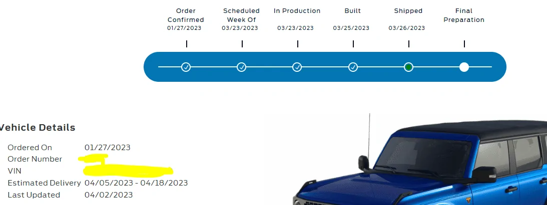 Ford Bronco 3/20/2023 Build Week with spreadsheet 1680664537774