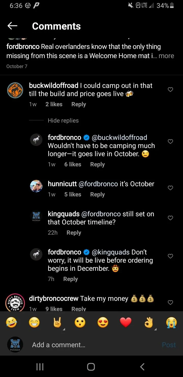 Ford Bronco Bronco Build & Price date Screenshot_20201017-183653_Instagram