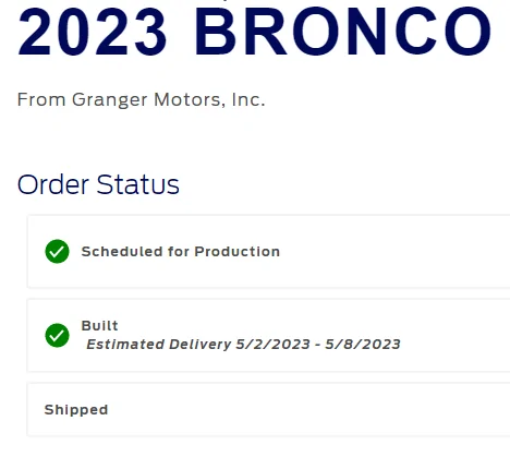 Ford Bronco Bronco Build Week 4/10/2023 Captur