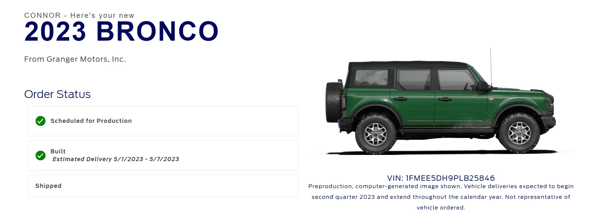 Ford Bronco 03/13/2023 Build Week 1681389015206