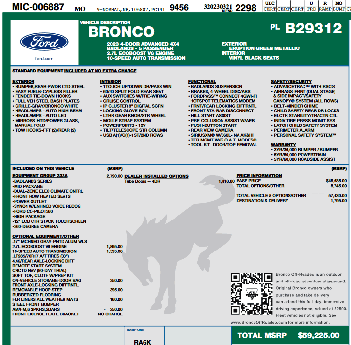 Ford Bronco 3/20/2023 Build Week with spreadsheet Screenshot 2023-03-29 at 13-11-49 Window Sticker - windowsticker.pdf