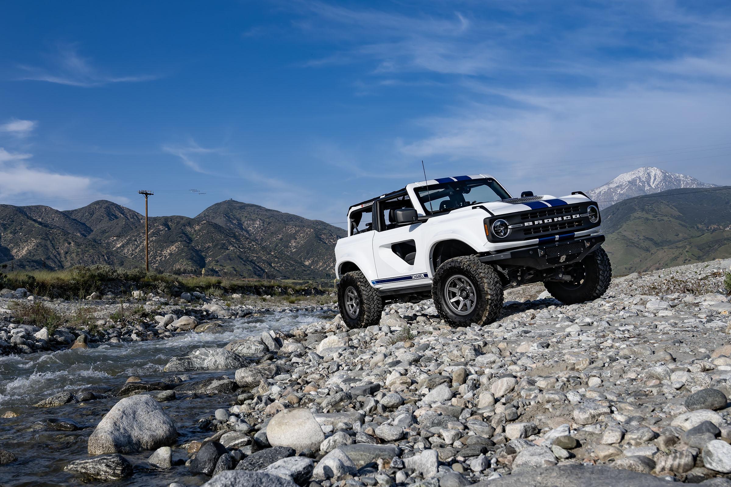 Ford Bronco Shelby racing stripes with ADV 5" fenders and Anderson Composites Halo Doors on my 2-door Base! DTS_3502X-2400w