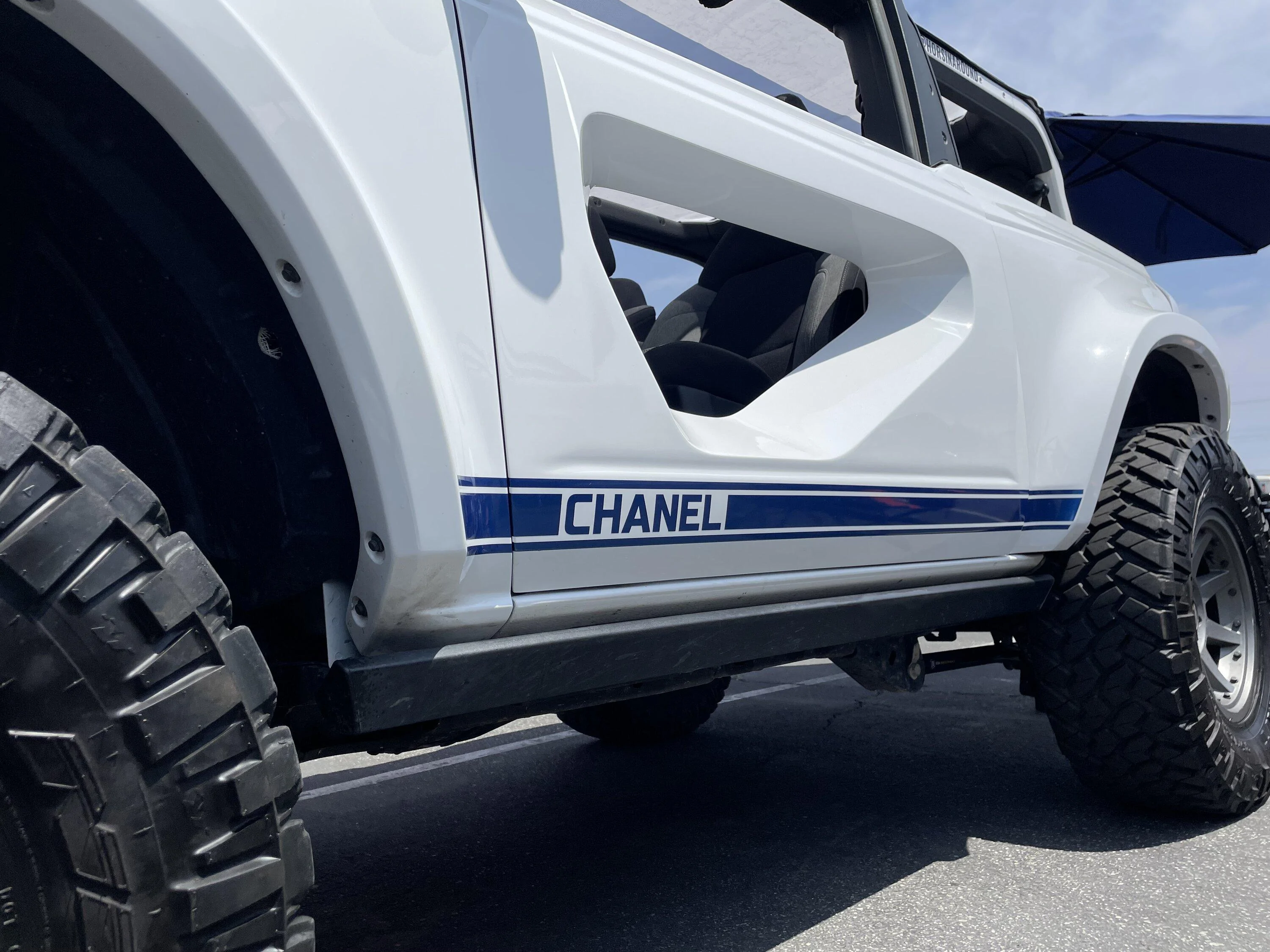 Ford Bronco Shelby racing stripes with ADV 5" fenders and Anderson Composites Halo Doors on my 2-door Base! IMG_5215