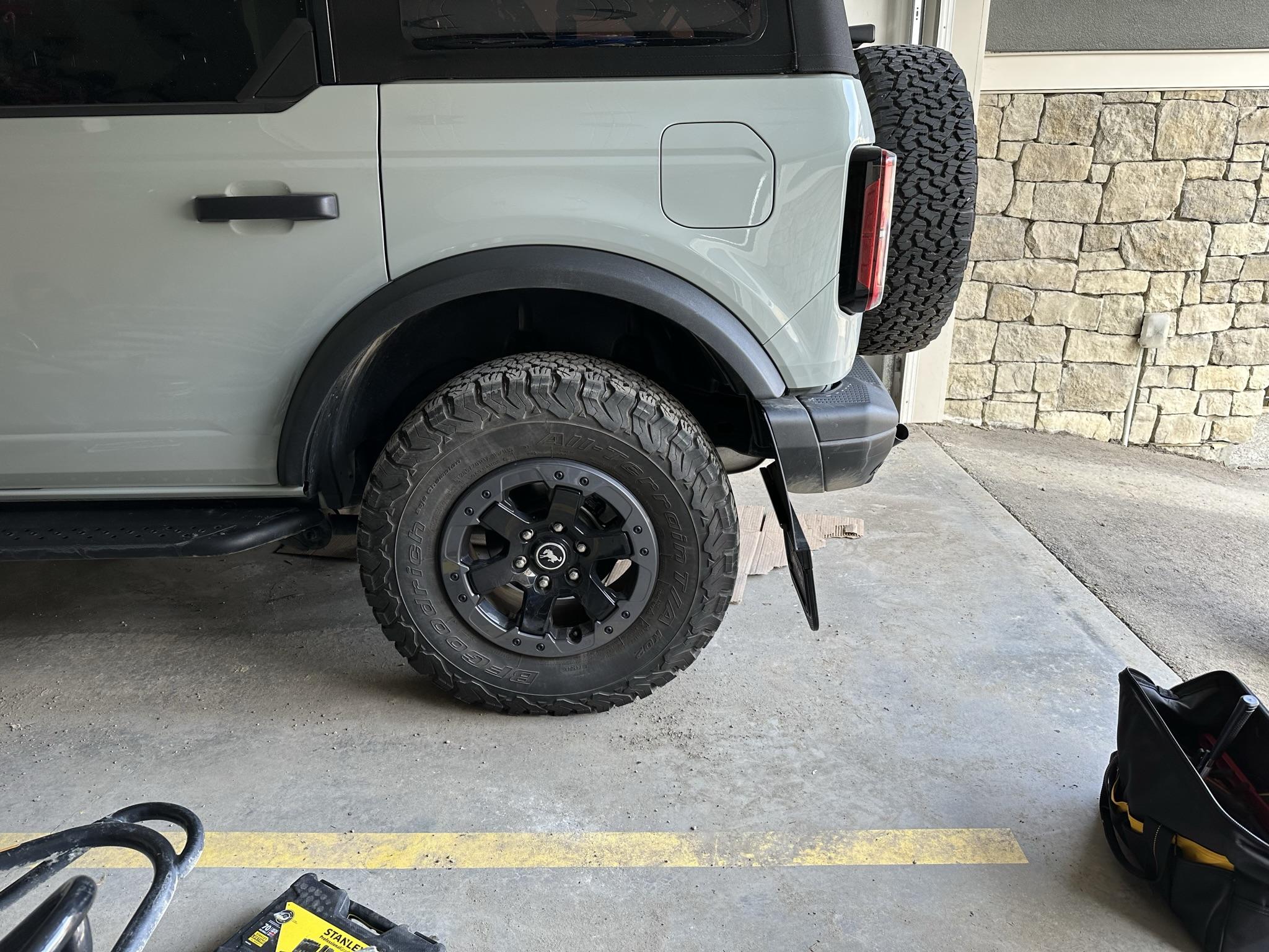 Ford Bronco Mudflaps installed on non-sas badlands. Molded on front, Gatorback on the rear. IMG_0471