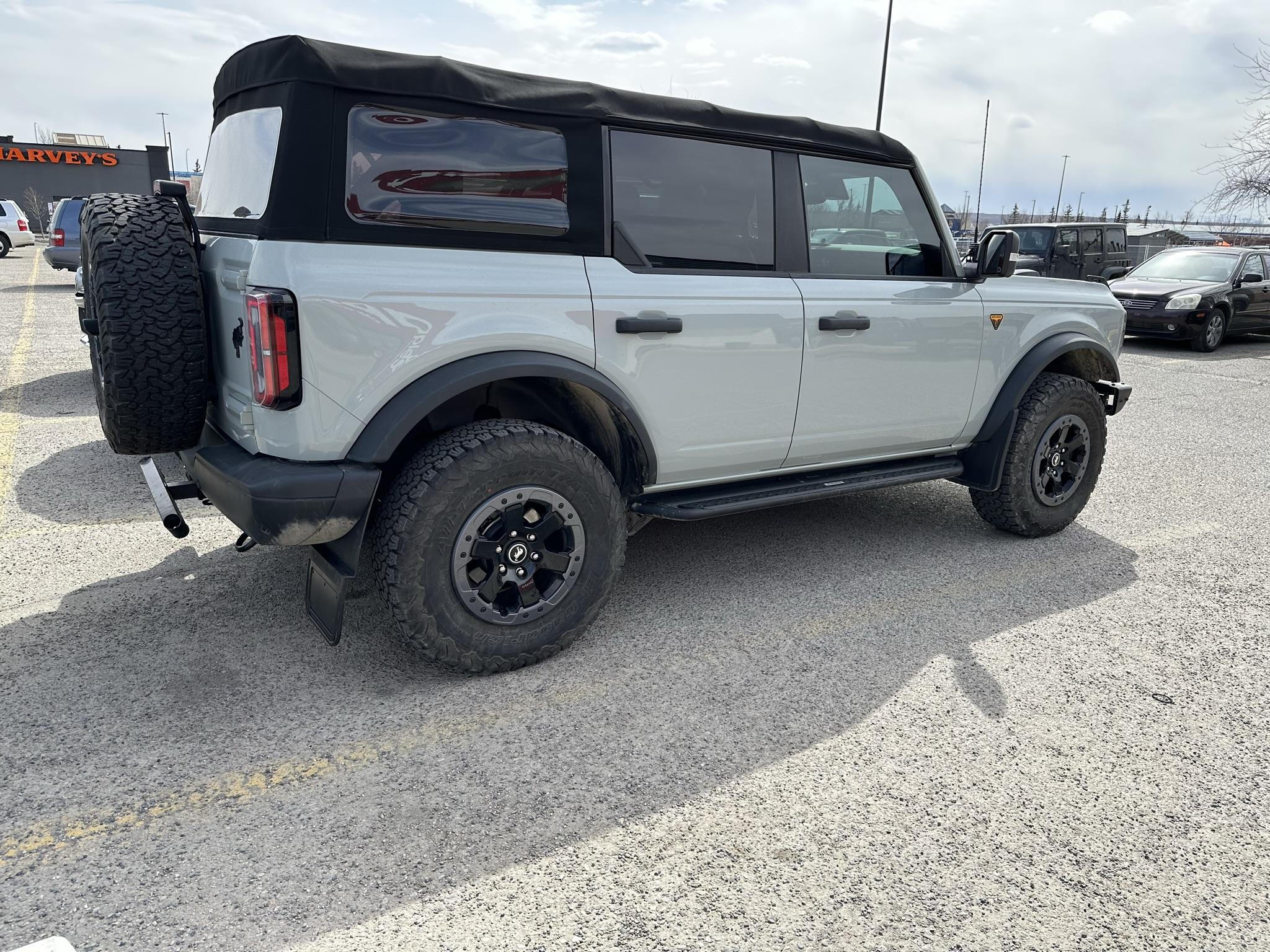 Ford Bronco Mudflaps installed on non-sas badlands. Molded on front, Gatorback on the rear. IMG_0472