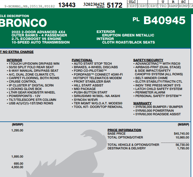 Ford Bronco 4/24/2023 Build Week 1681933897853