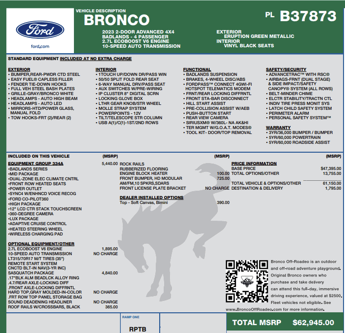 Ford Bronco Bronco Build Week 4/10/2023 1682013690489
