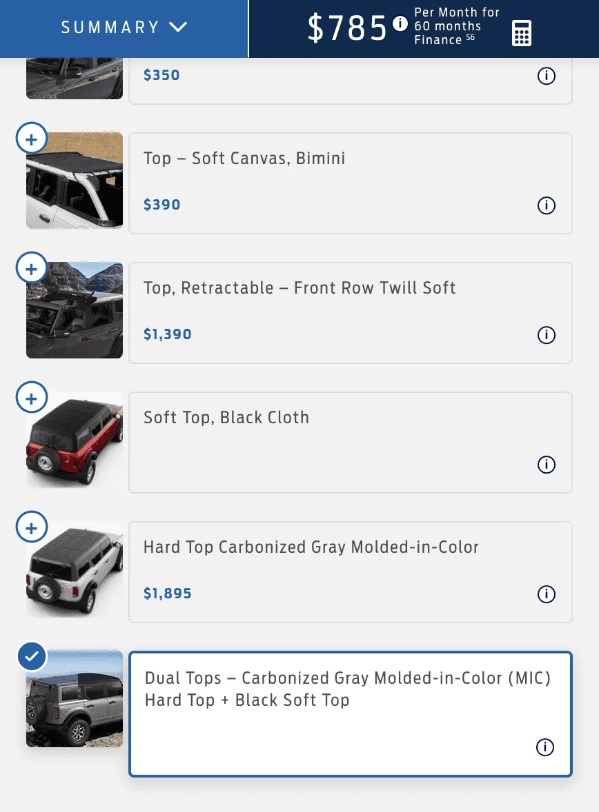 Ford Bronco Dual Top Price Change? Screenshot 2023-04-21 at 11.10.05 AM