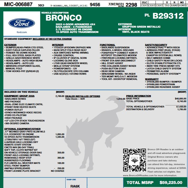 Ford Bronco 3/20/2023 Build Week with spreadsheet Screenshot 2023-03-29 at 13-11-49 Window Sticker - windowsticker.pdf