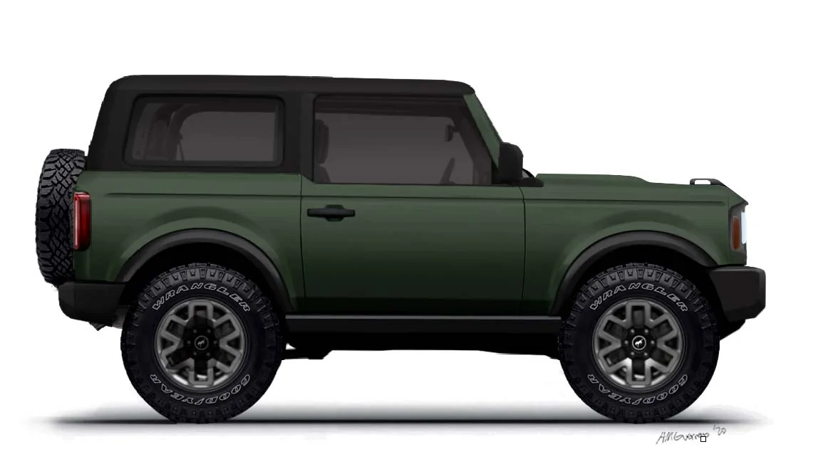 Ford Bronco Bronco 2 Door preview renderings (with white top) broncogreen-2-door