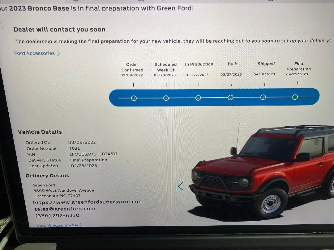 Ford Bronco 3/20/2023 Build Week with spreadsheet D81CDF74-6C45-43B4-BF88-C04B1AFC9E72