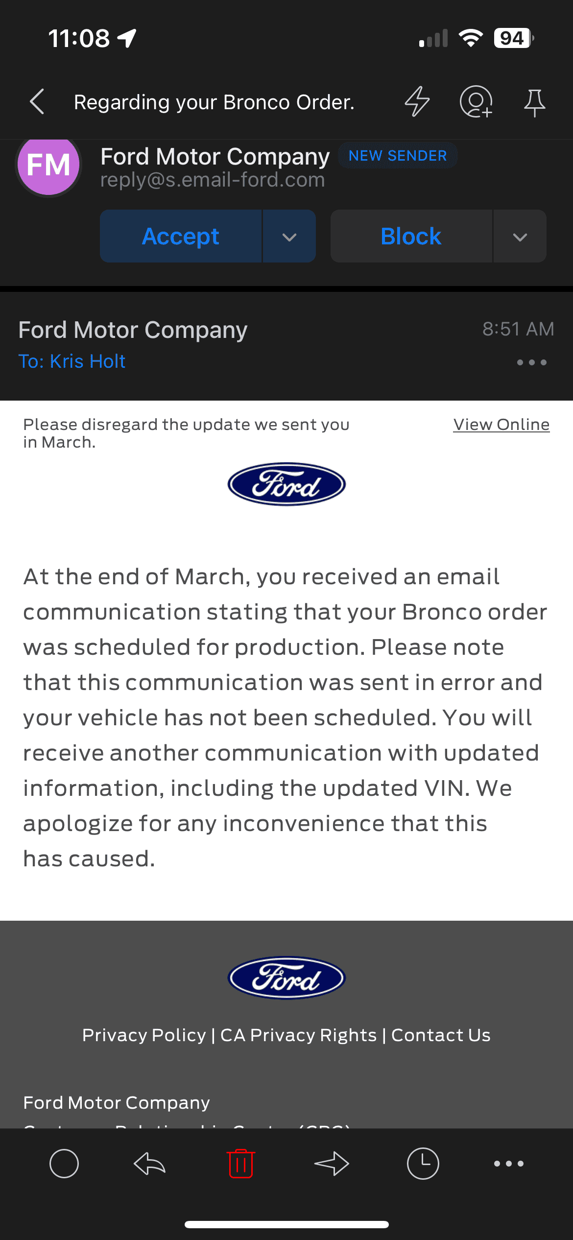 Ford Bronco Received Scheduled Email in error? IMG_1111
