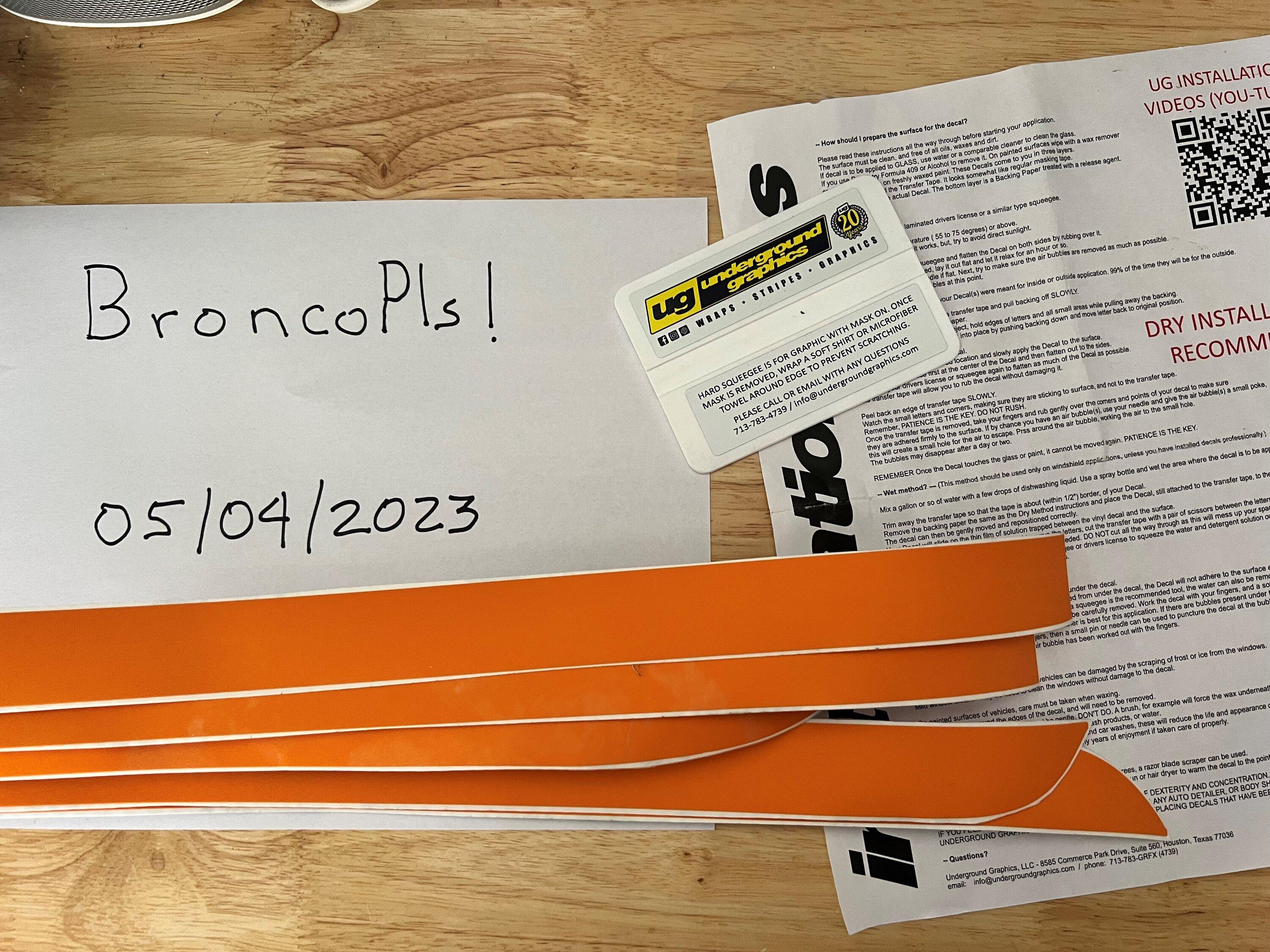 Ford Bronco Underground Graphics - 2 Door Orange spear stripe kit UG stripe kit