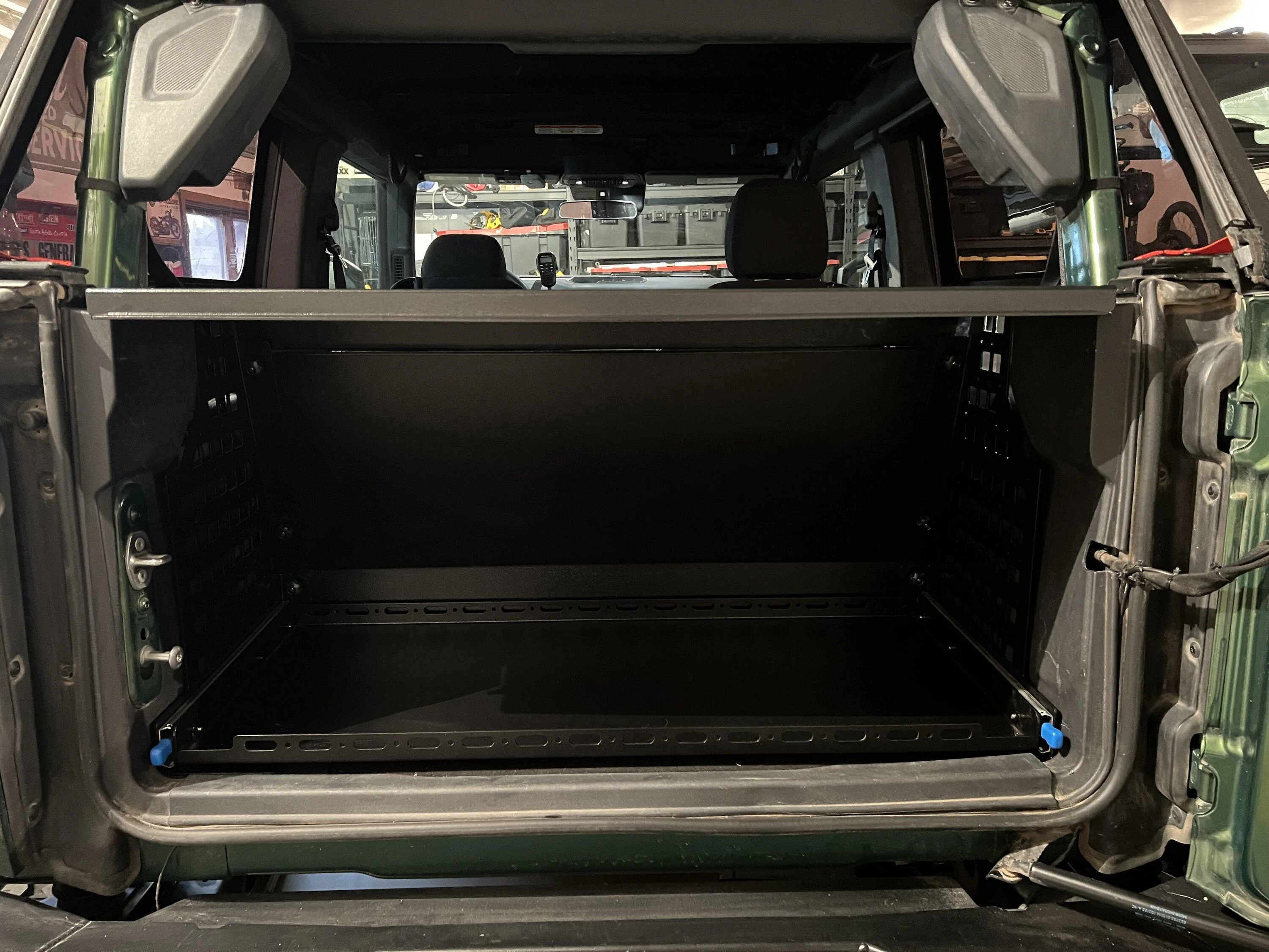 Ford Bronco Diabolical locker security enclosure with slide for 2 door Bronco - installed pics IMG_3372