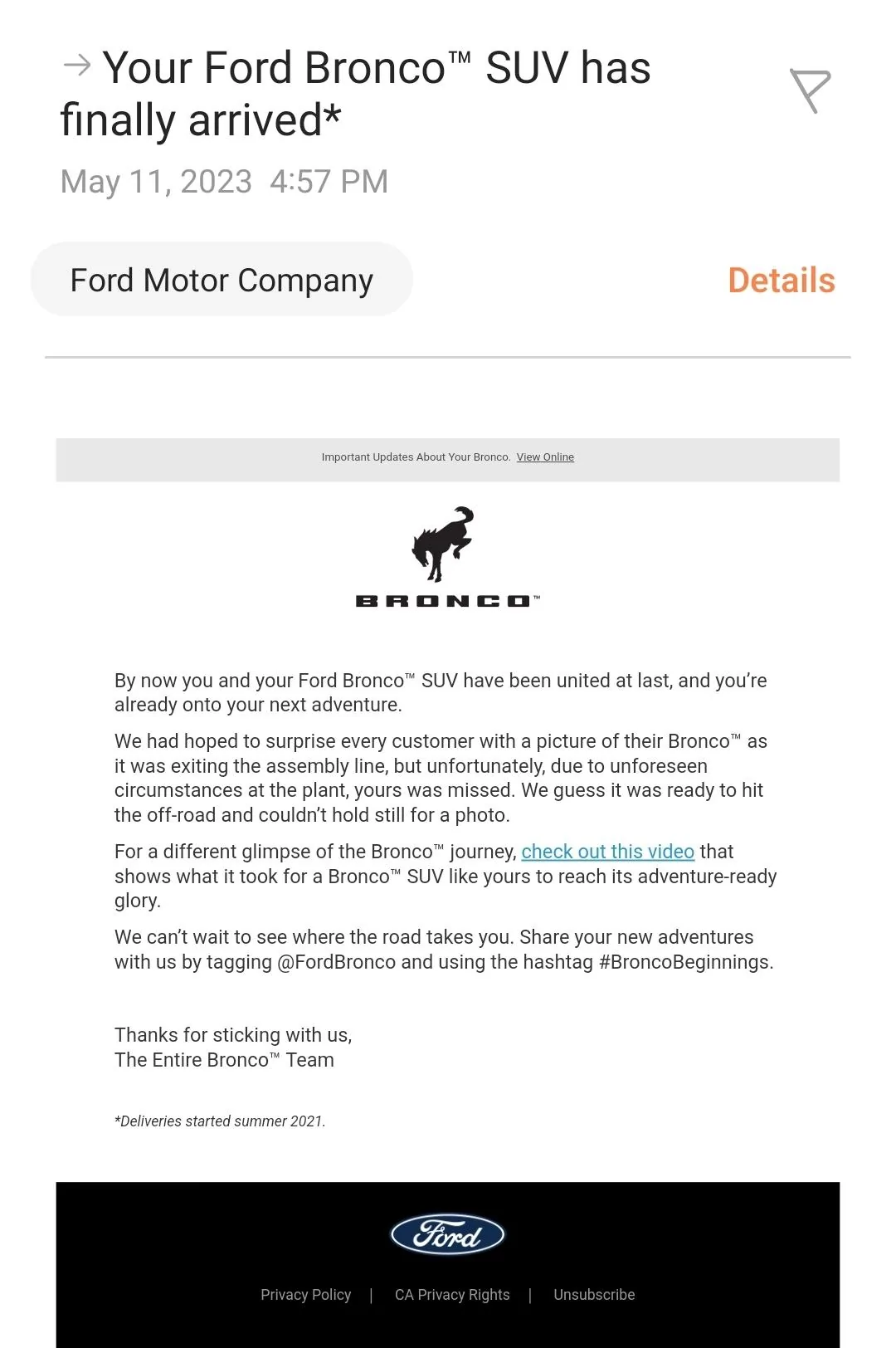 Ford Bronco 04/17/2023 Build Week Screenshot_20230511_172906_Email