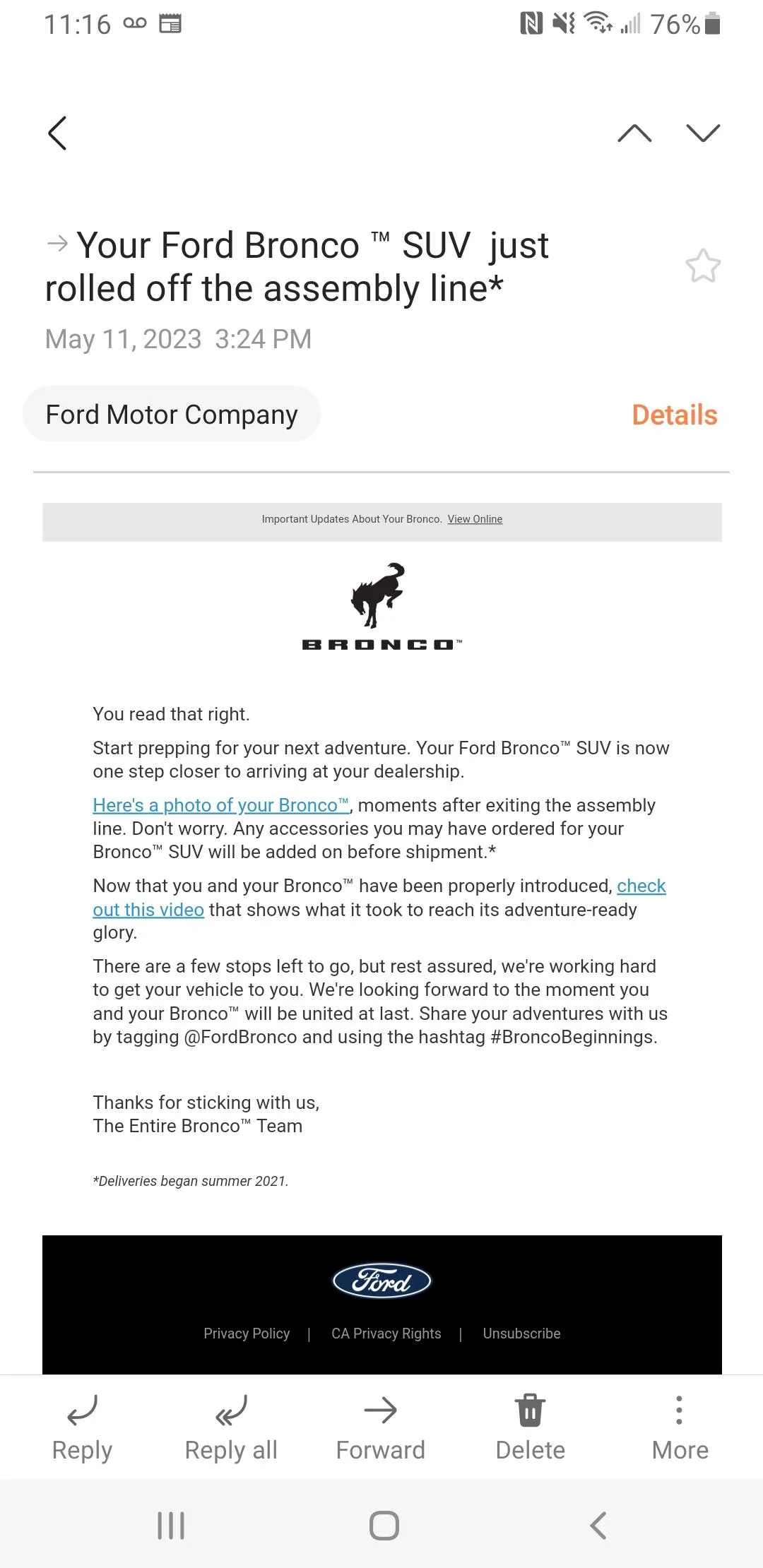 Ford Bronco Bronco Build Week 4/10/2023 Screenshot_20230511-231621_Email