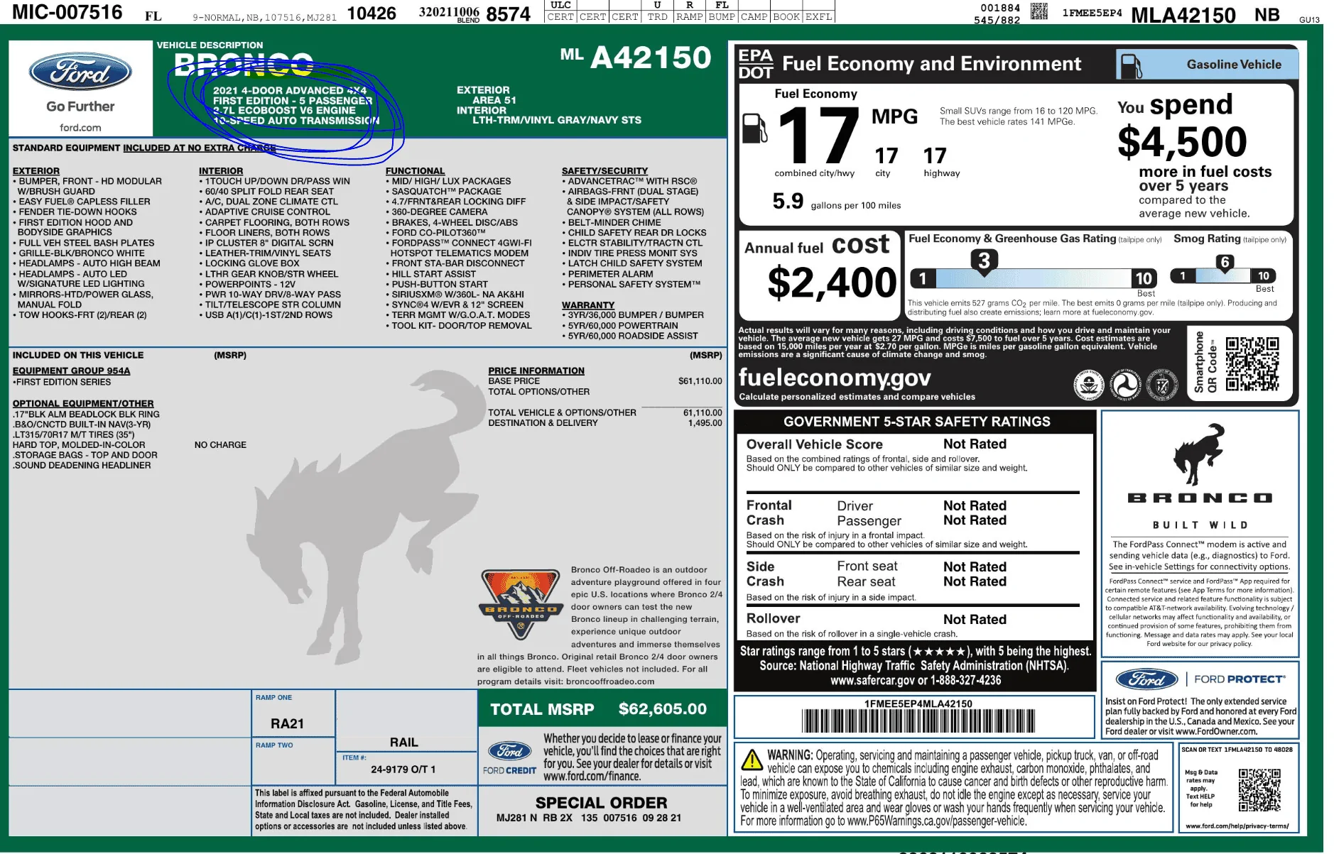 Ford Bronco How does 4A selection appear on the Window Sticker? 1683893309543