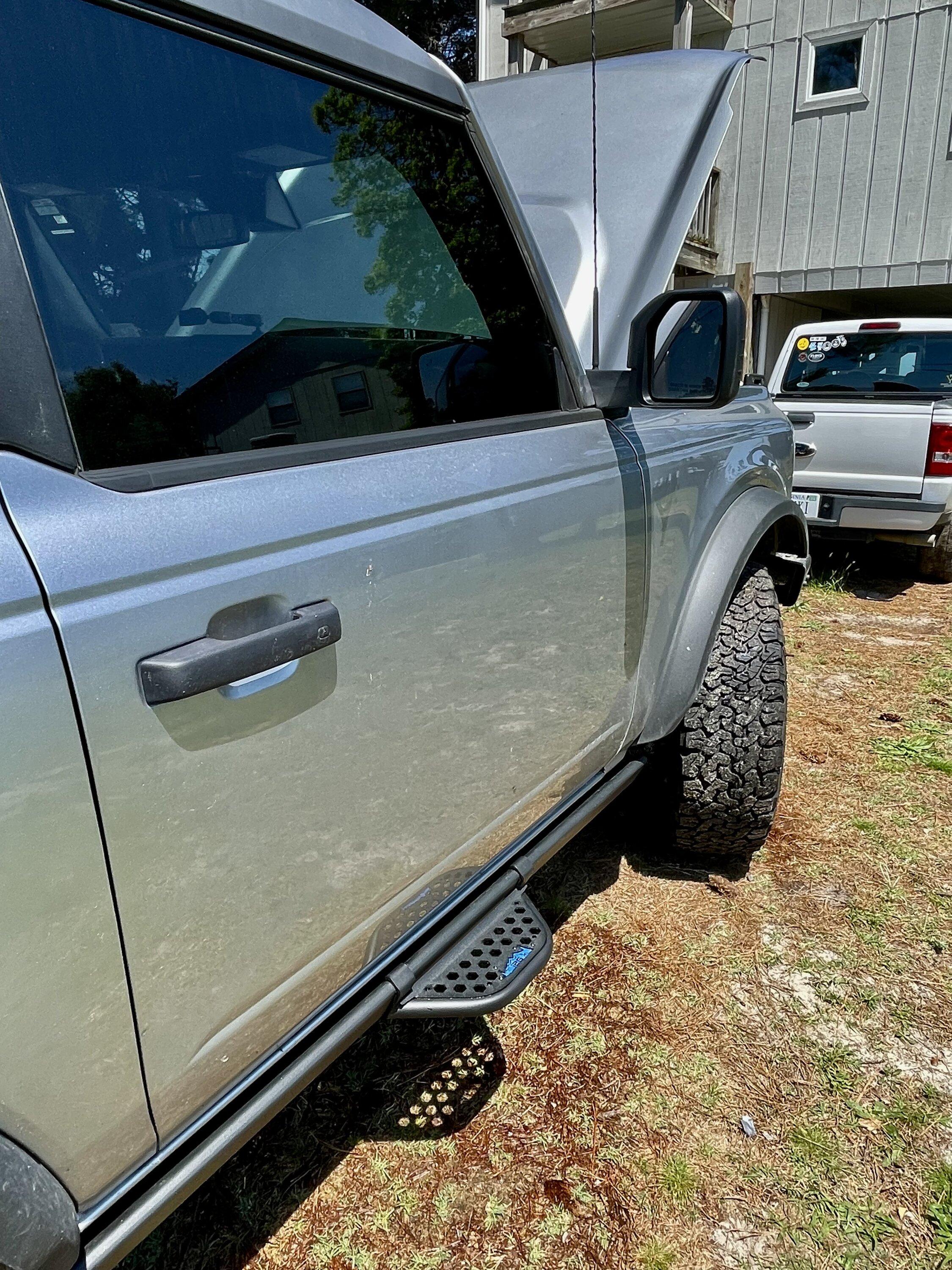 Ford Bronco New 2 door rock slider attached steps installed. B4C8B1AB-FC4E-4039-812E-8A3DBF35237D