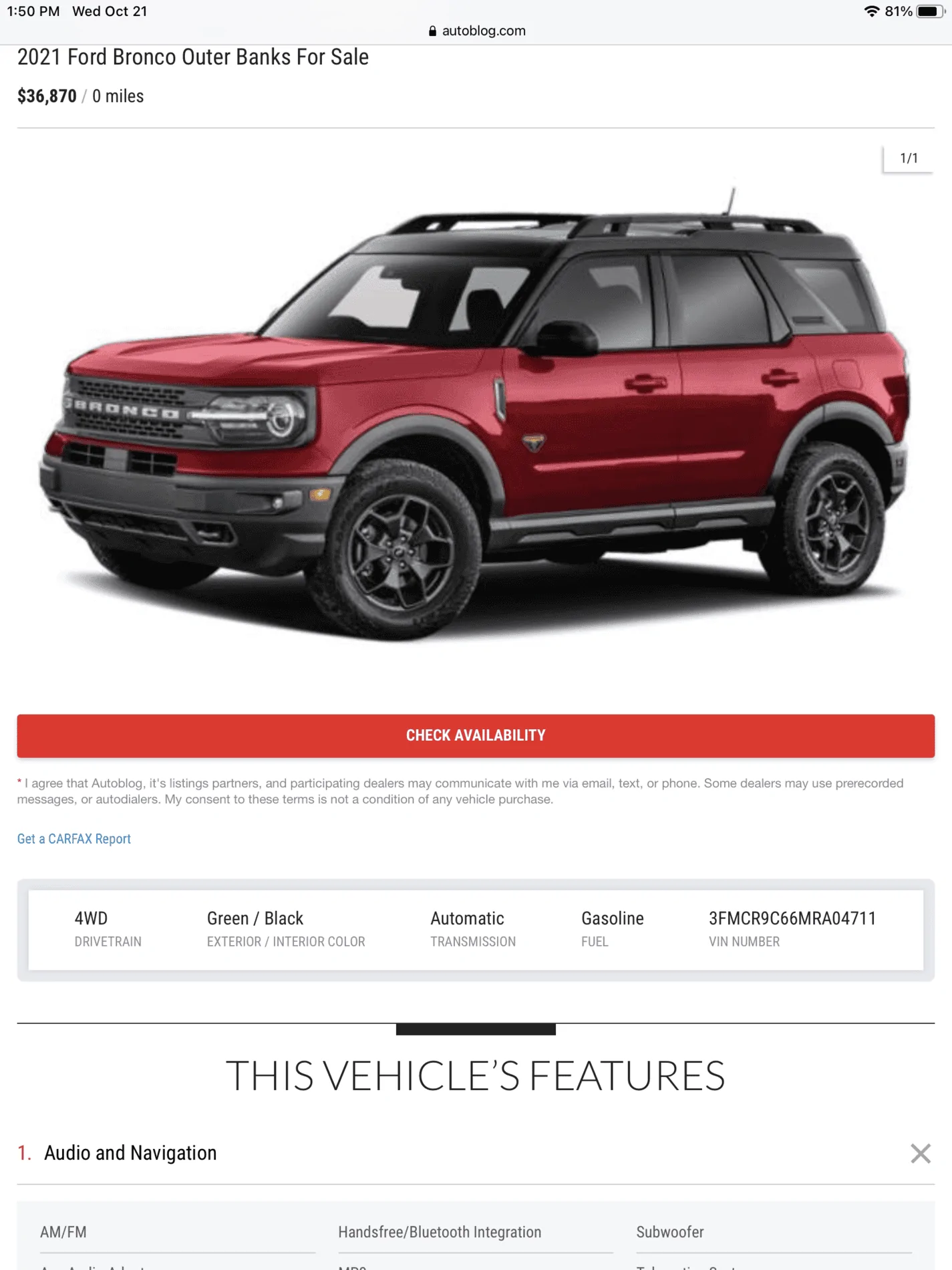 Ford Bronco Bronco VIN 1603306677803