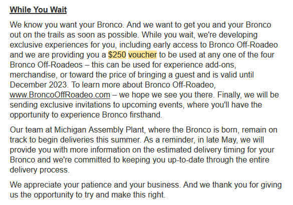 Ford Bronco Refund/credit 1684273231995
