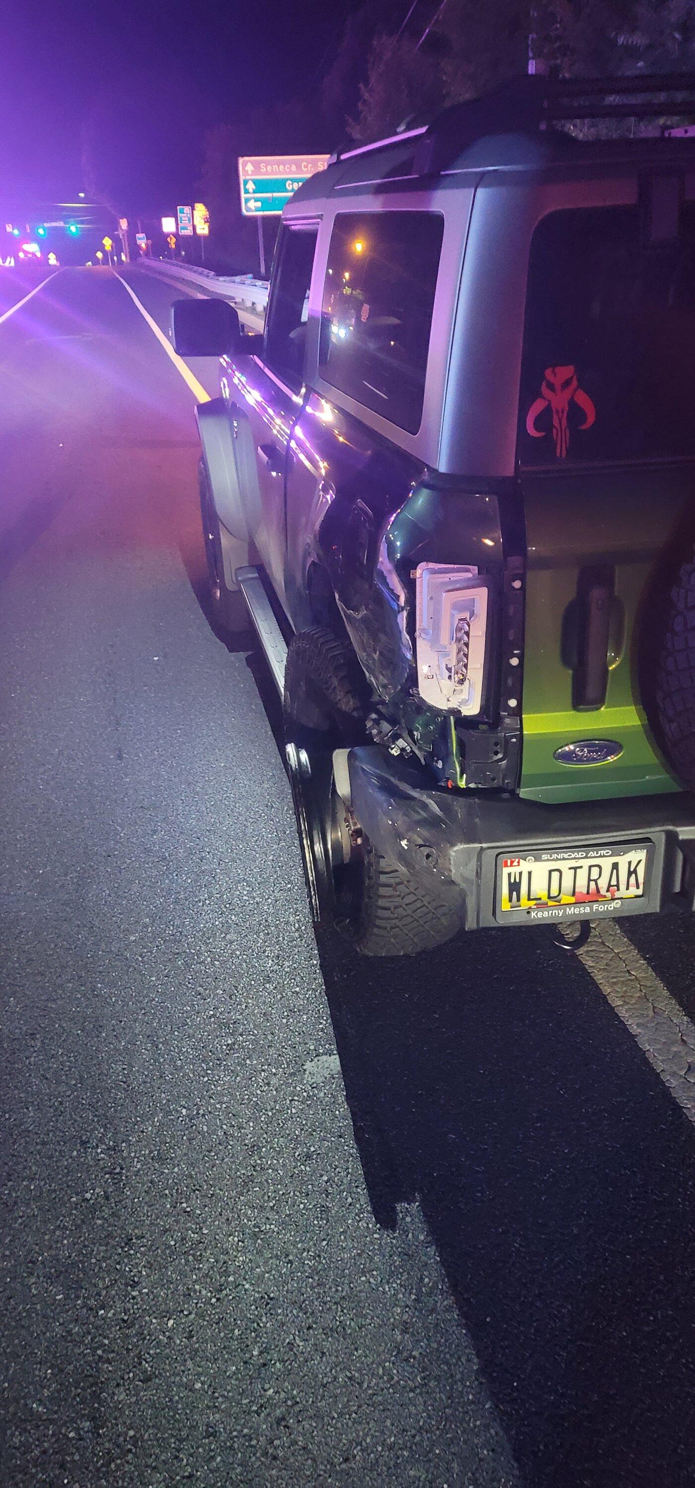 Ford Bronco Hit by a Jeep running from police. Is this a total? 20230520_005849