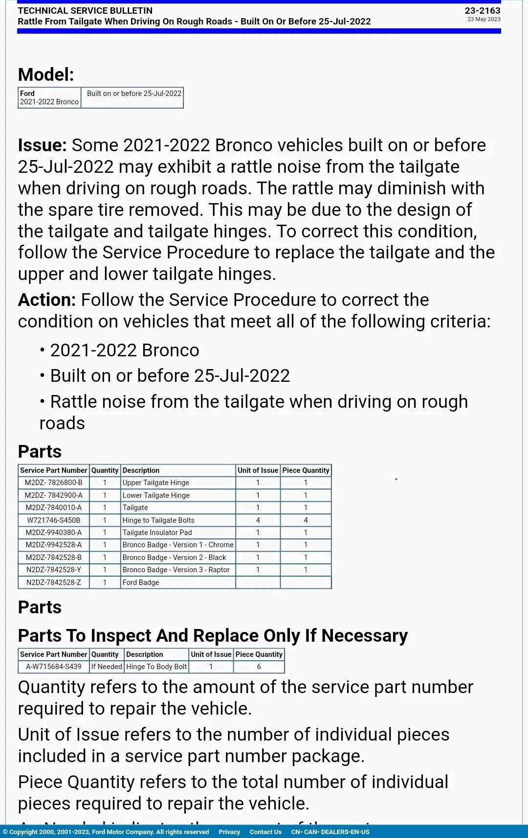 Ford Bronco Tailgate rattle TSB for 2021-2022 Broncos built on or before July 25, 2022 Screenshot_20230524_101747_Chrom