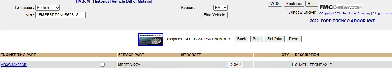 Ford Bronco Half Shaft Part# Question 1684945256852