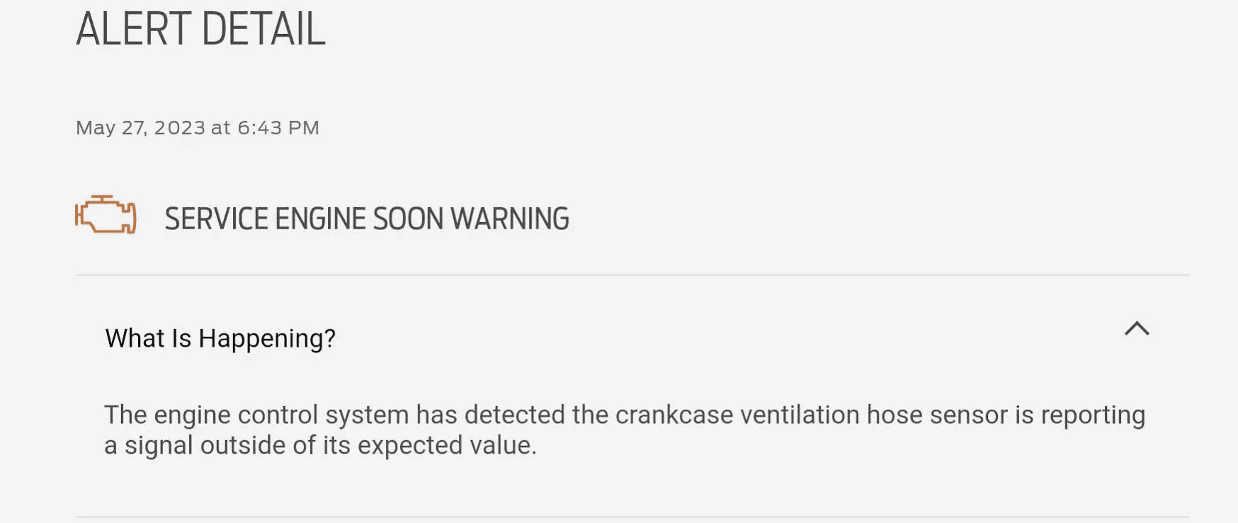 Ford Bronco After 2 dealers, still seeing this issue: Crankcase ventilation hose sensor is reporting a signal outside of its expected value.. 1685243329801
