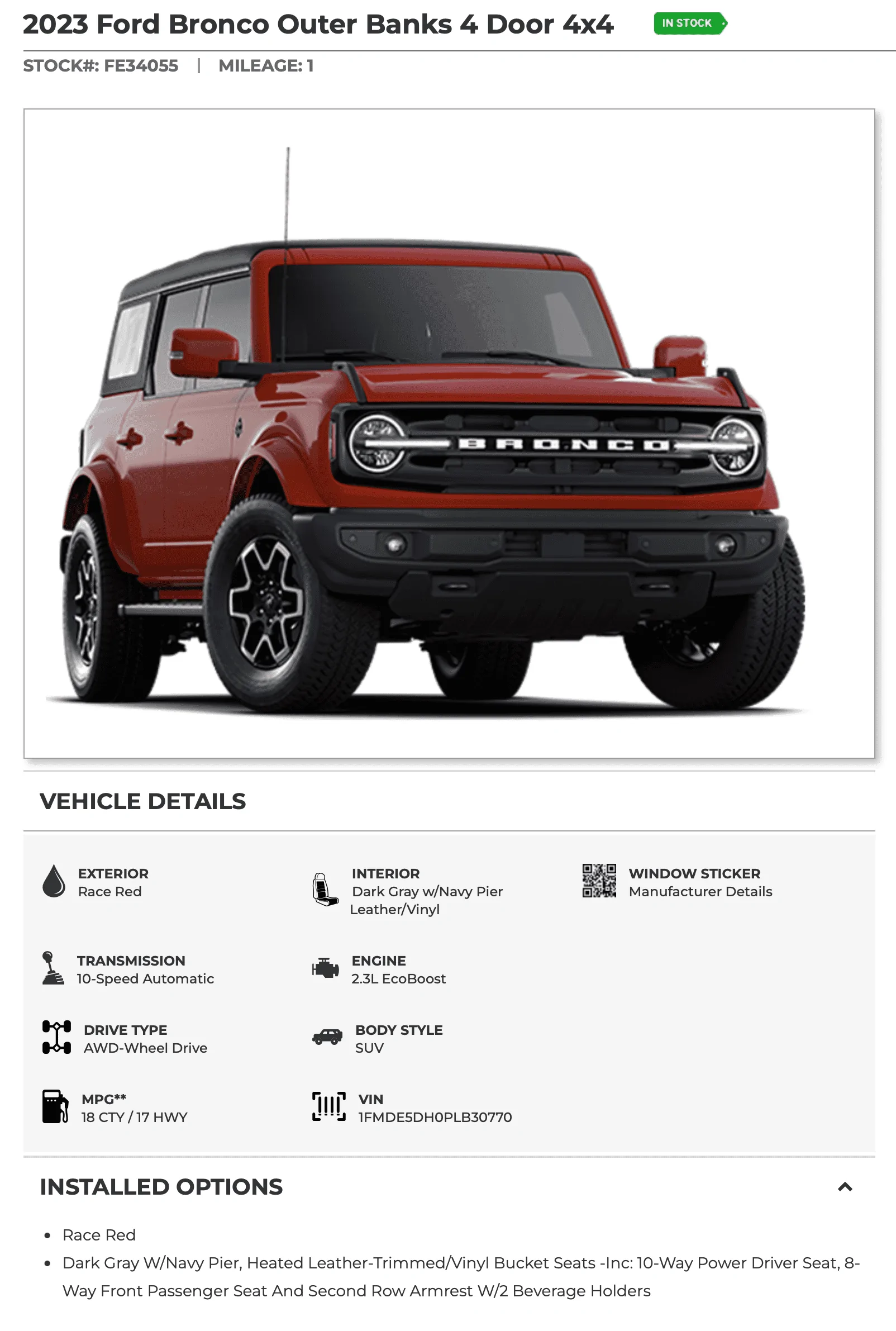 Ford Bronco 2023 Broncos with power seats Screenshot 2023-05-31 at 5.51.50 PM