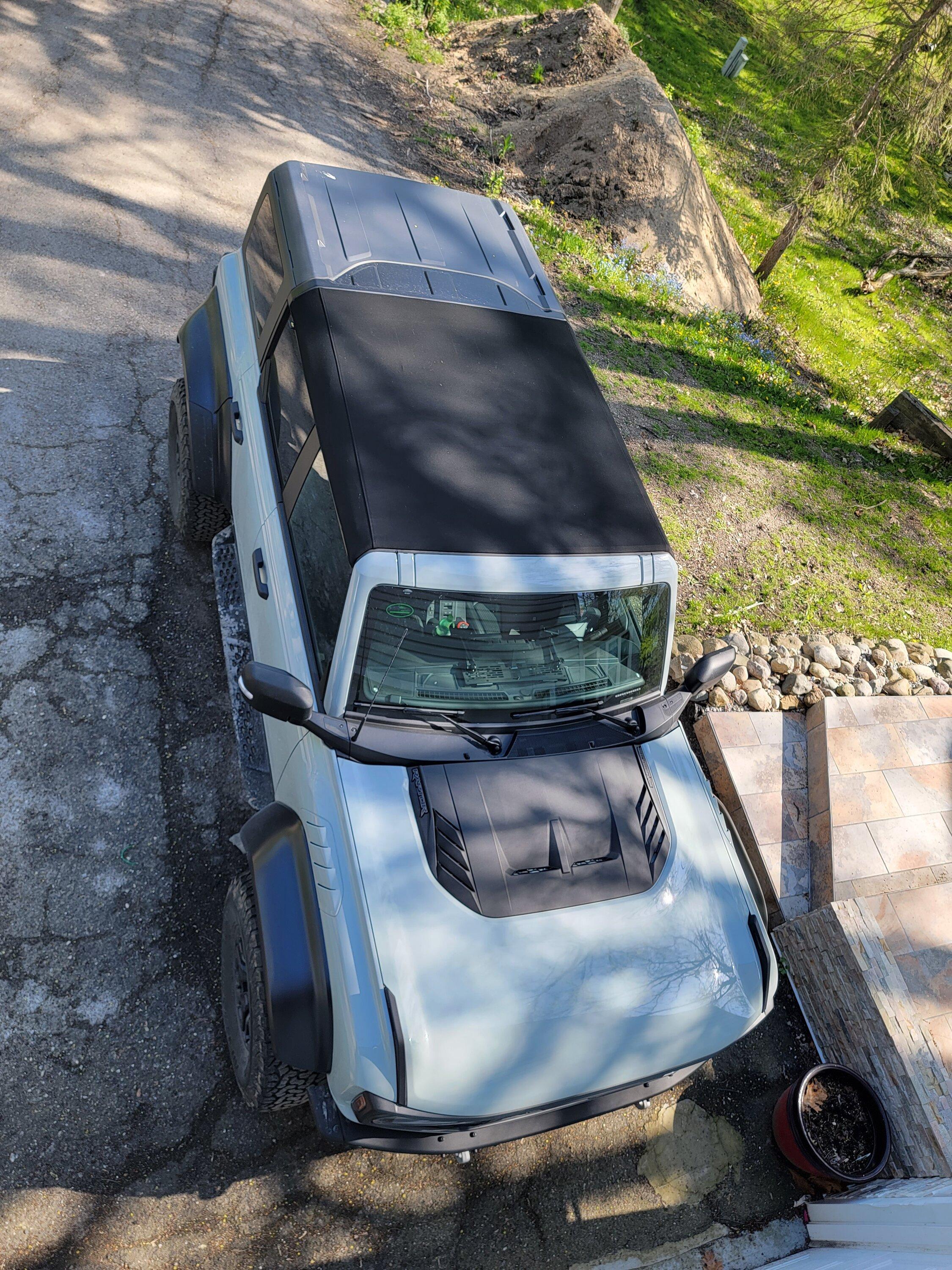 Ford Bronco Bestop Skyrider Soft Top (and Bestop Trektop) installed on Bronco Raptor w/ minimal modifications required 20230510_102044