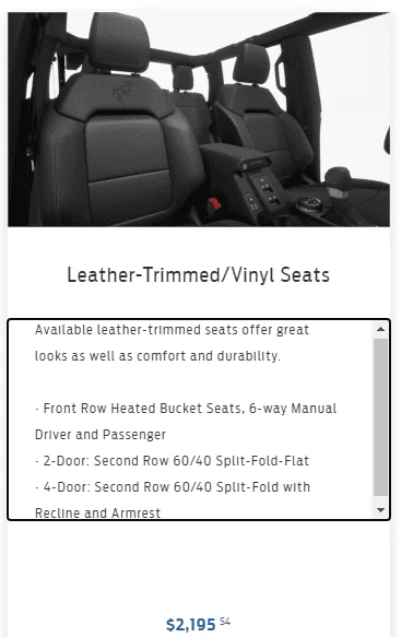 Ford Bronco Power seats not an option? Badlands black