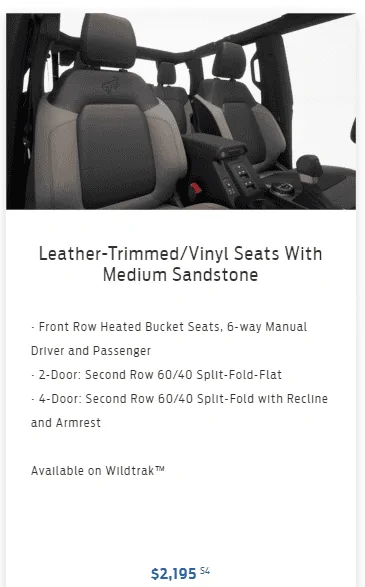 Ford Bronco Power seats not an option? Wildtrack Brown n Black