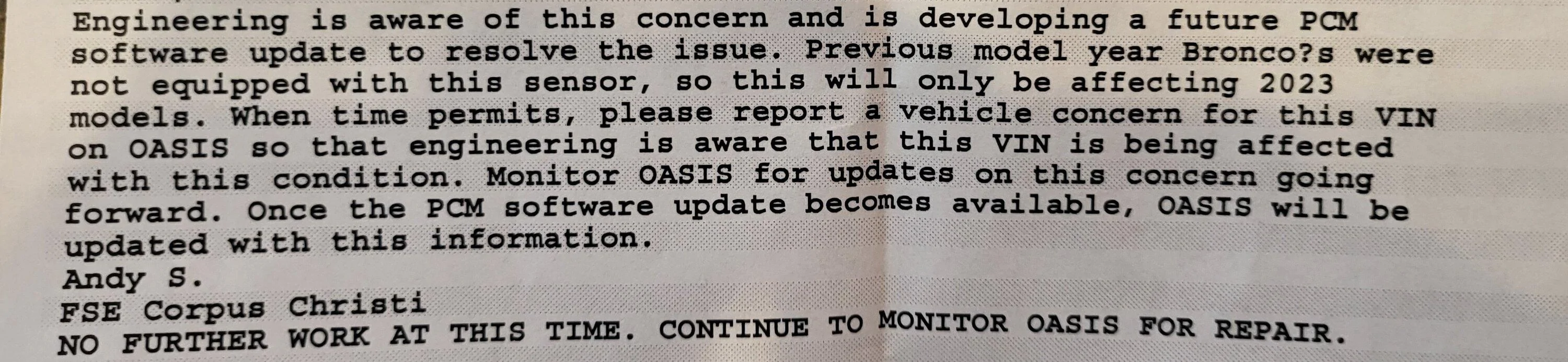 Ford Bronco After 2 dealers, still seeing this issue: Crankcase ventilation hose sensor is reporting a signal outside of its expected value.. 20230606_094428