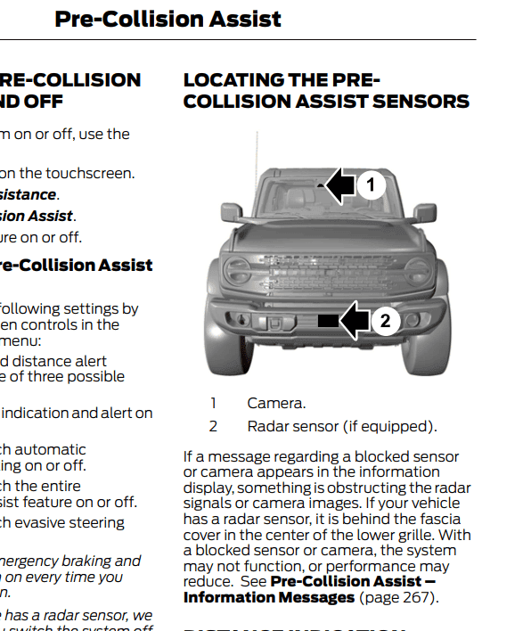 Ford Bronco Black diamond with Sasquatch and Mid package - where are collision avoidance sensors 1686090727636