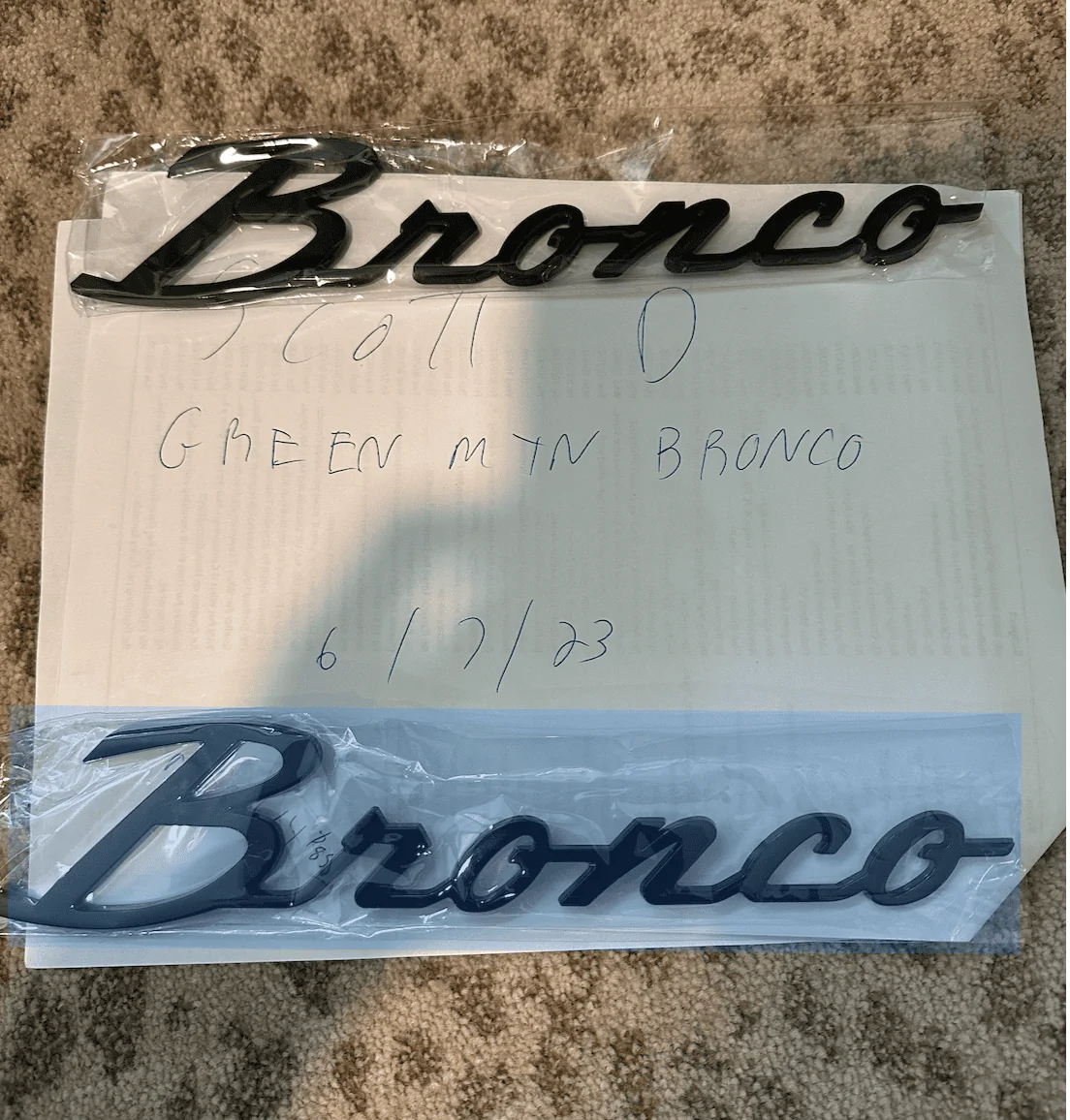 Ford Bronco FS-Black Bronco Script emblems (2) $30 shipped 1686147190135