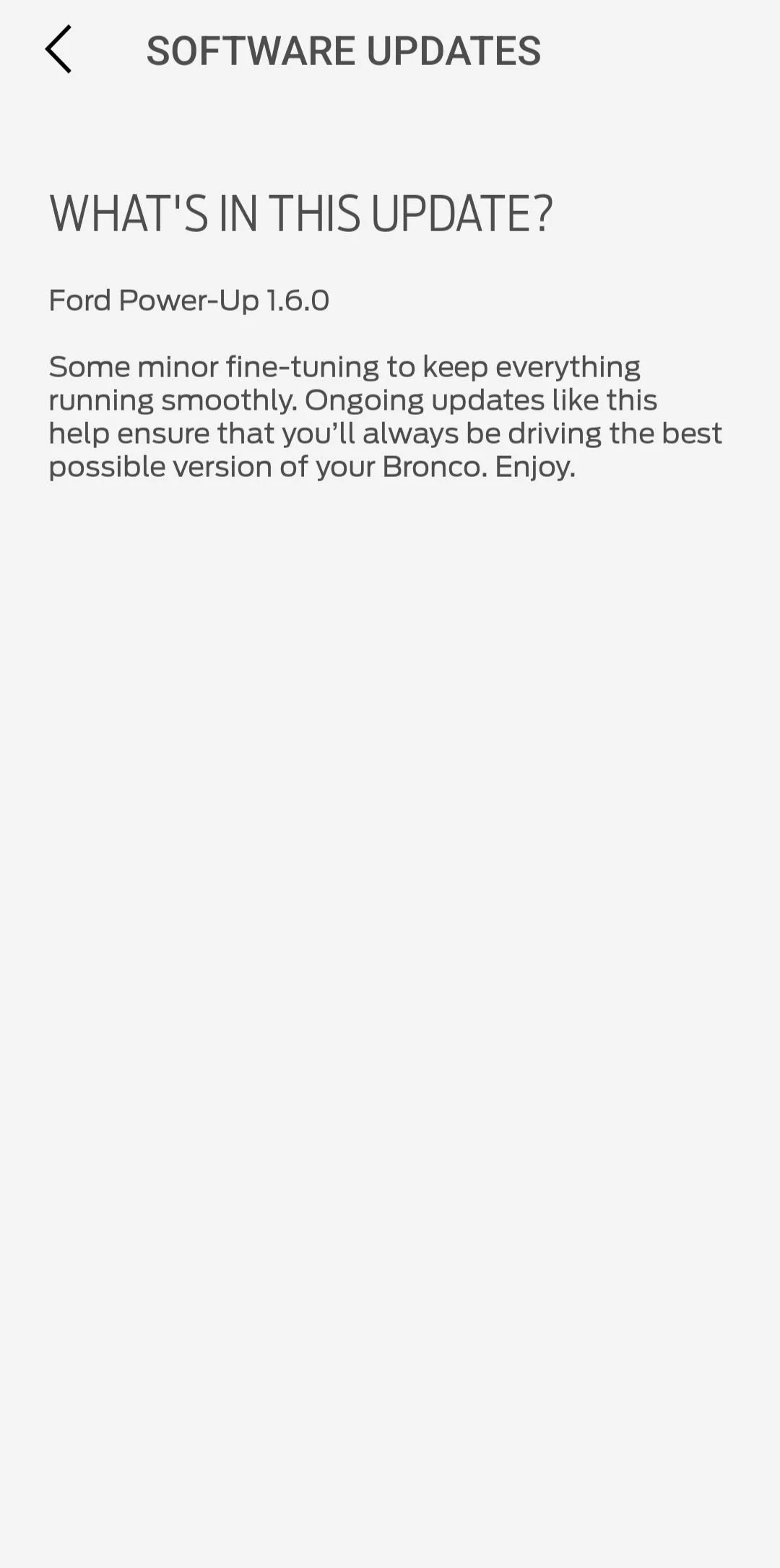 Ford Bronco Update from software update Ford power-up 1.6.0 1000001659