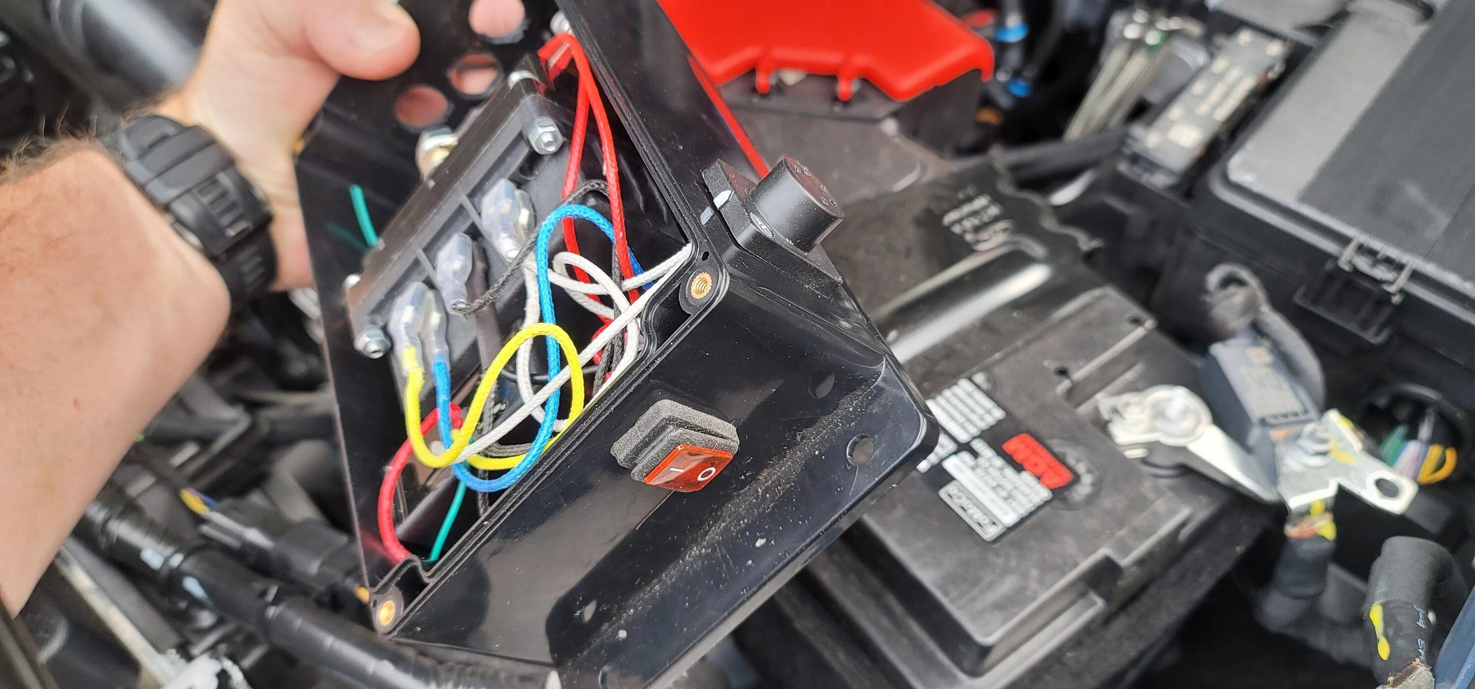 Ford Bronco Apex Badland winch on Icon Impact Pro  with relocated contoller 20230609_172032