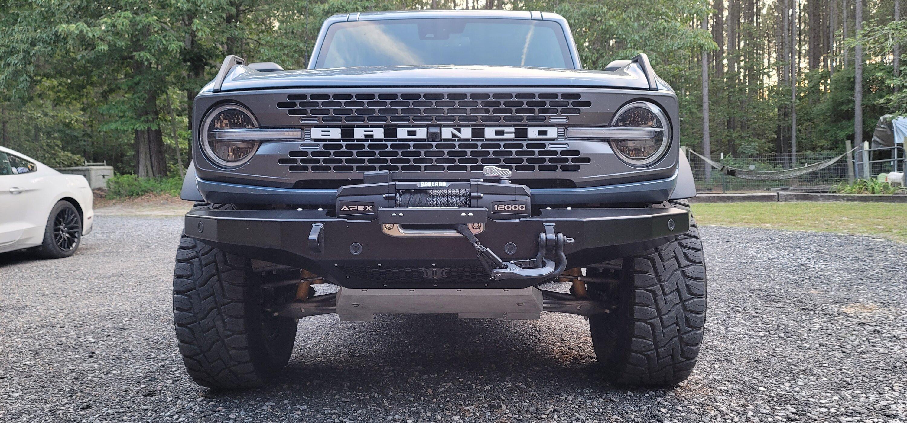 Ford Bronco Apex Badland winch on Icon Impact Pro  with relocated contoller 20230605_200143