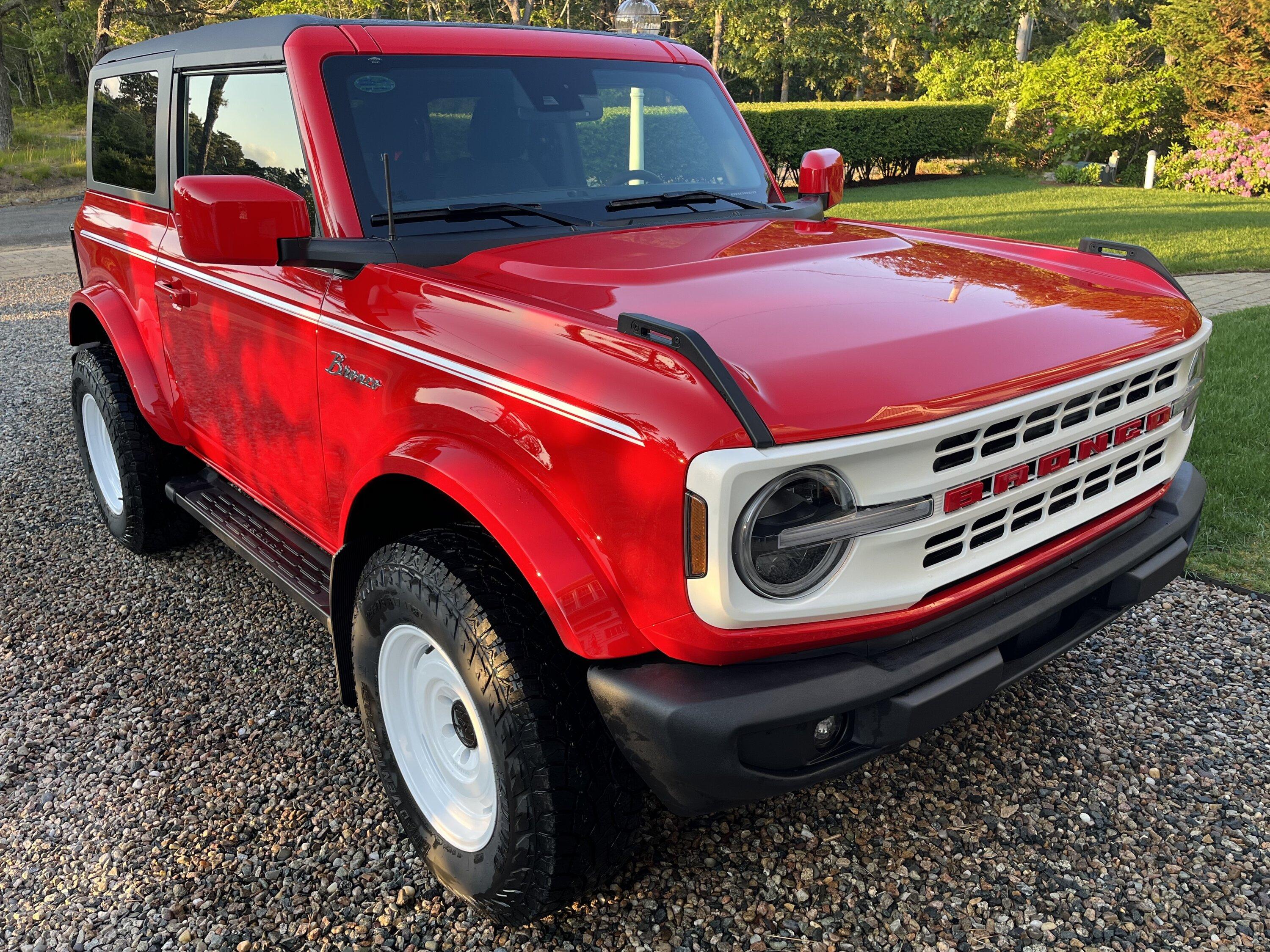 Ford Bronco Race Red "Heritage" build Bronco front right side