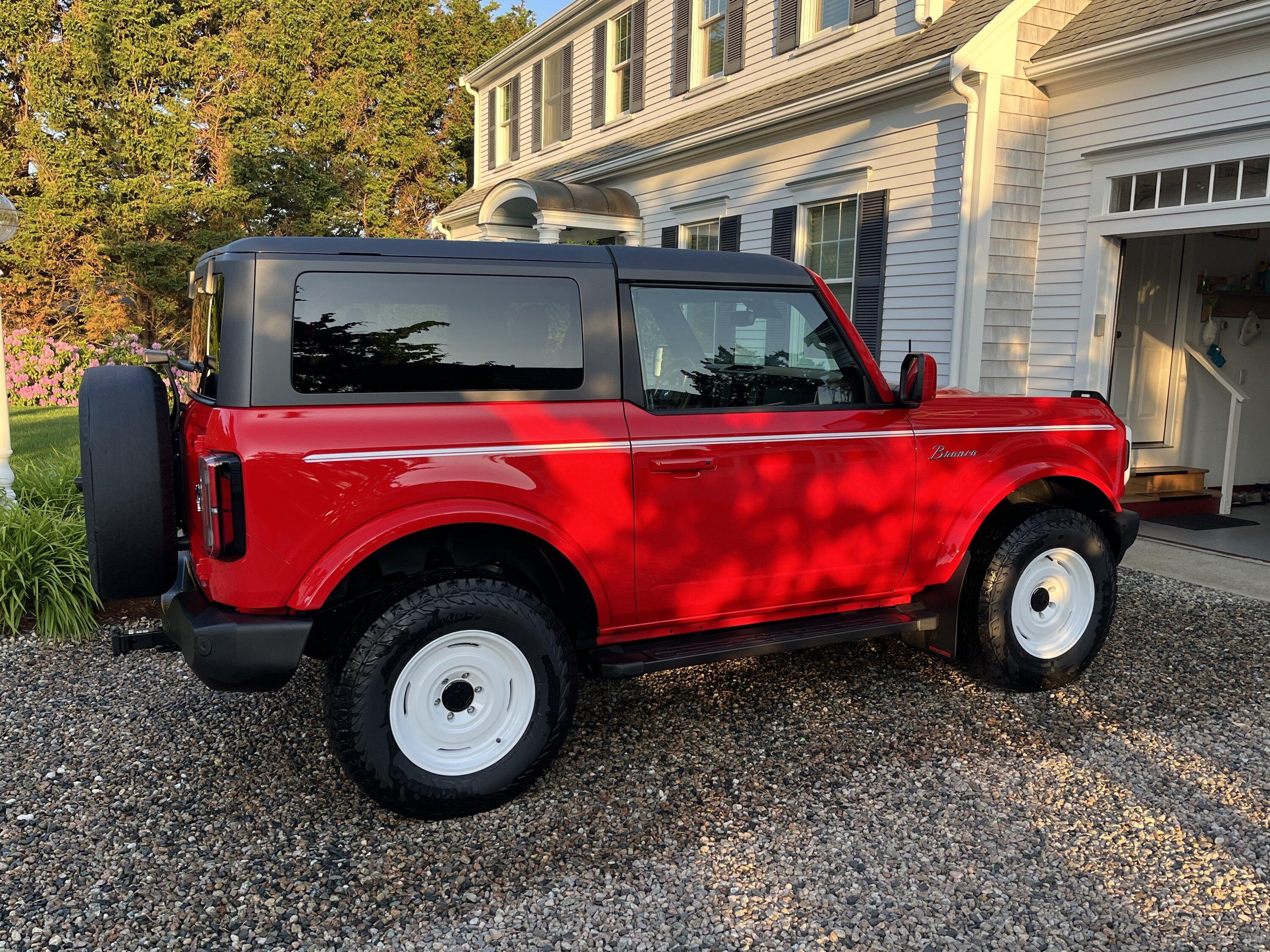Ford Bronco Race Red "Heritage" build Bronco side view
