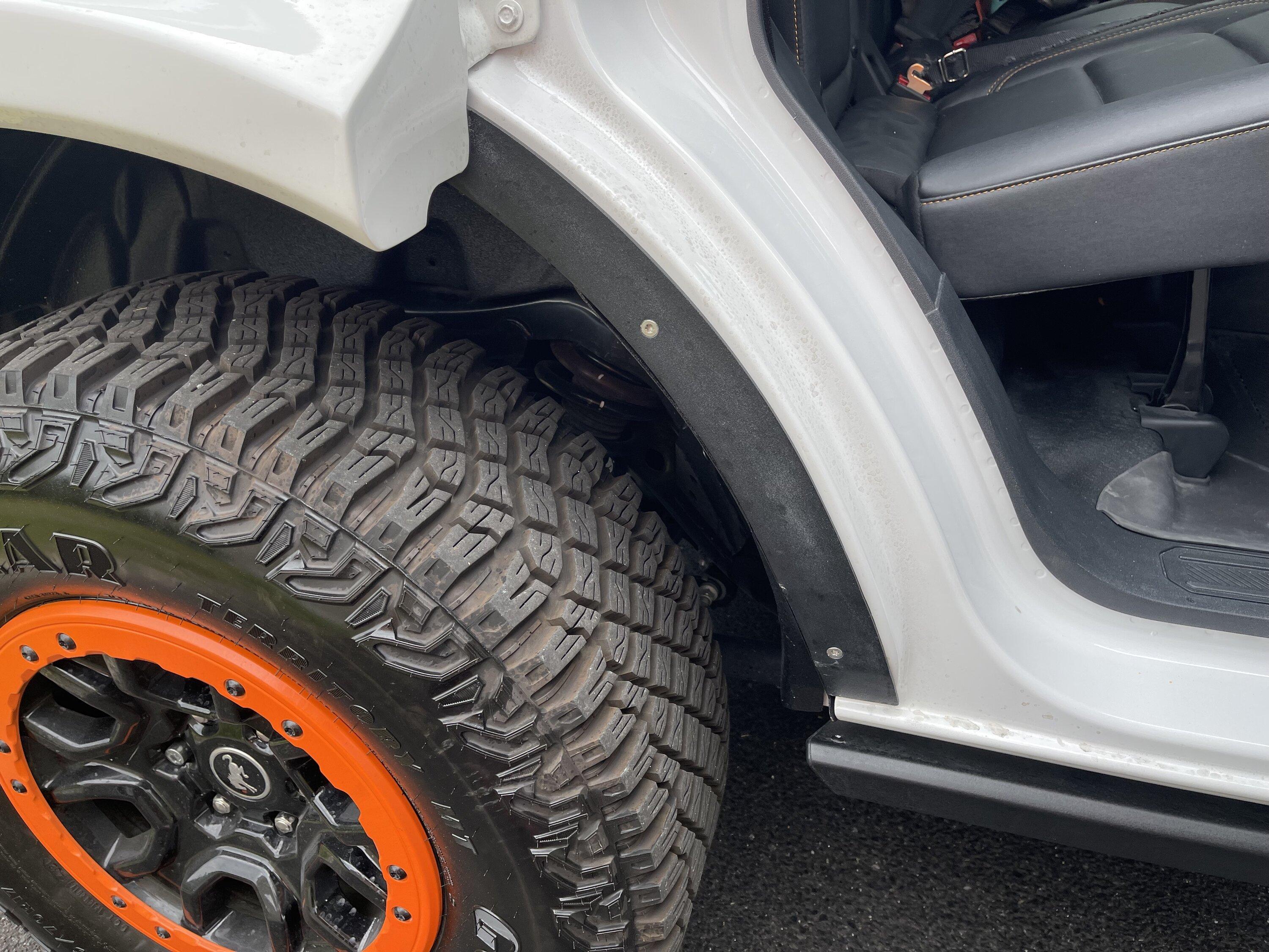 Ford Bronco ADV Fenders + Ram Air Hood Install on White Bronco fender-delete