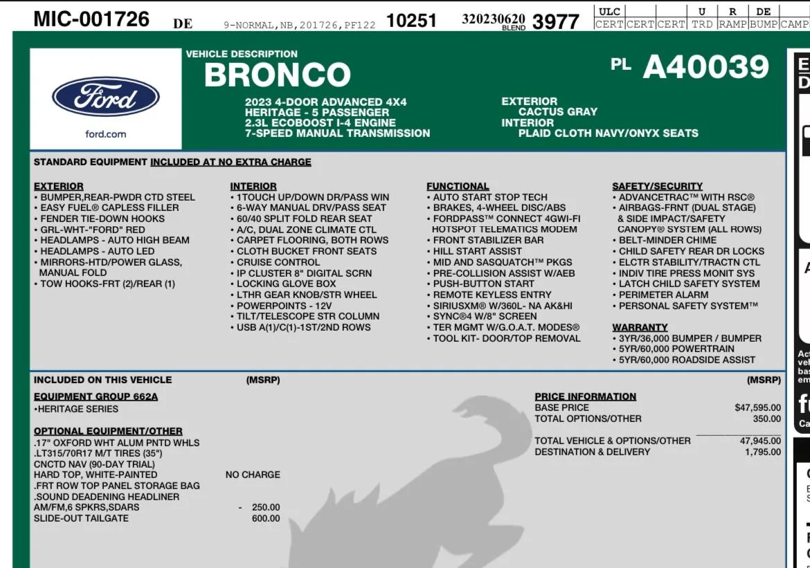 Ford Bronco 6/19/23 Build week IMG_6607
