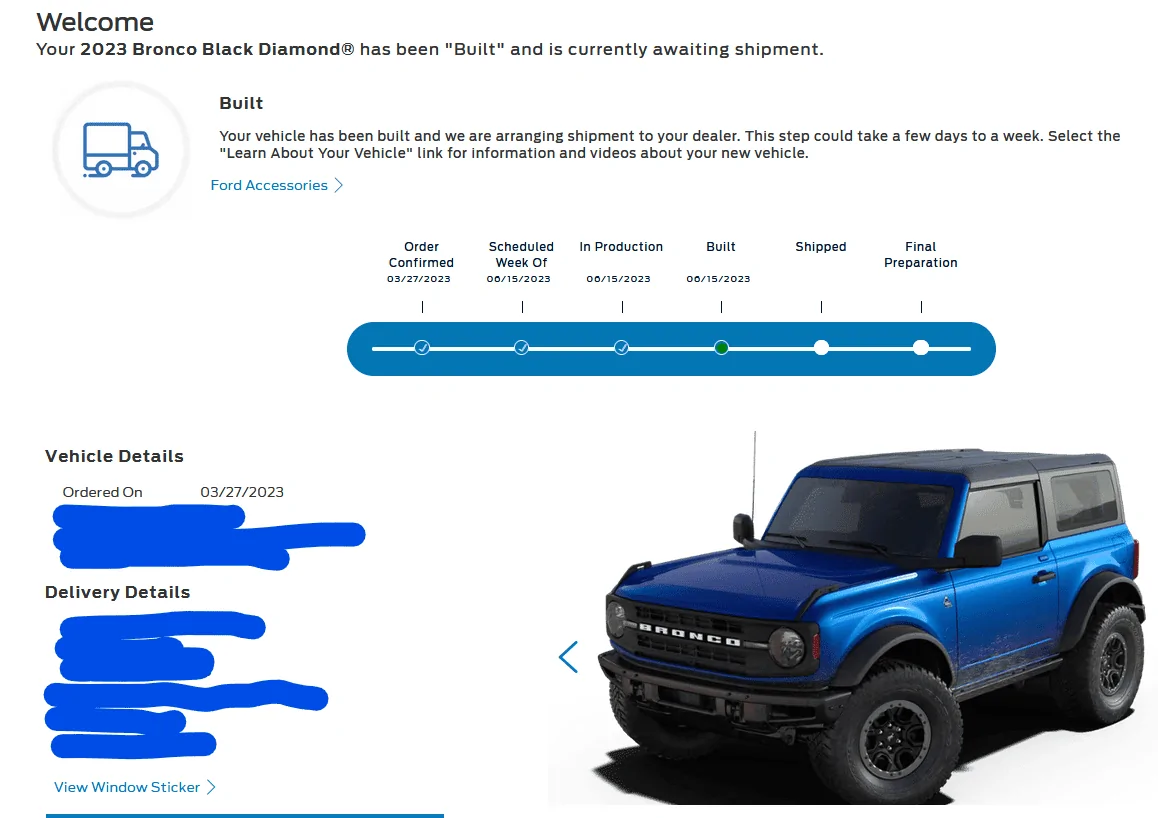 Ford Bronco 06/12/2023 build week 1686928457867